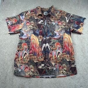 Yiume Mens Lrg Graphic Mountain Deer Print Short Sleeve Cotton Button Down Shirt